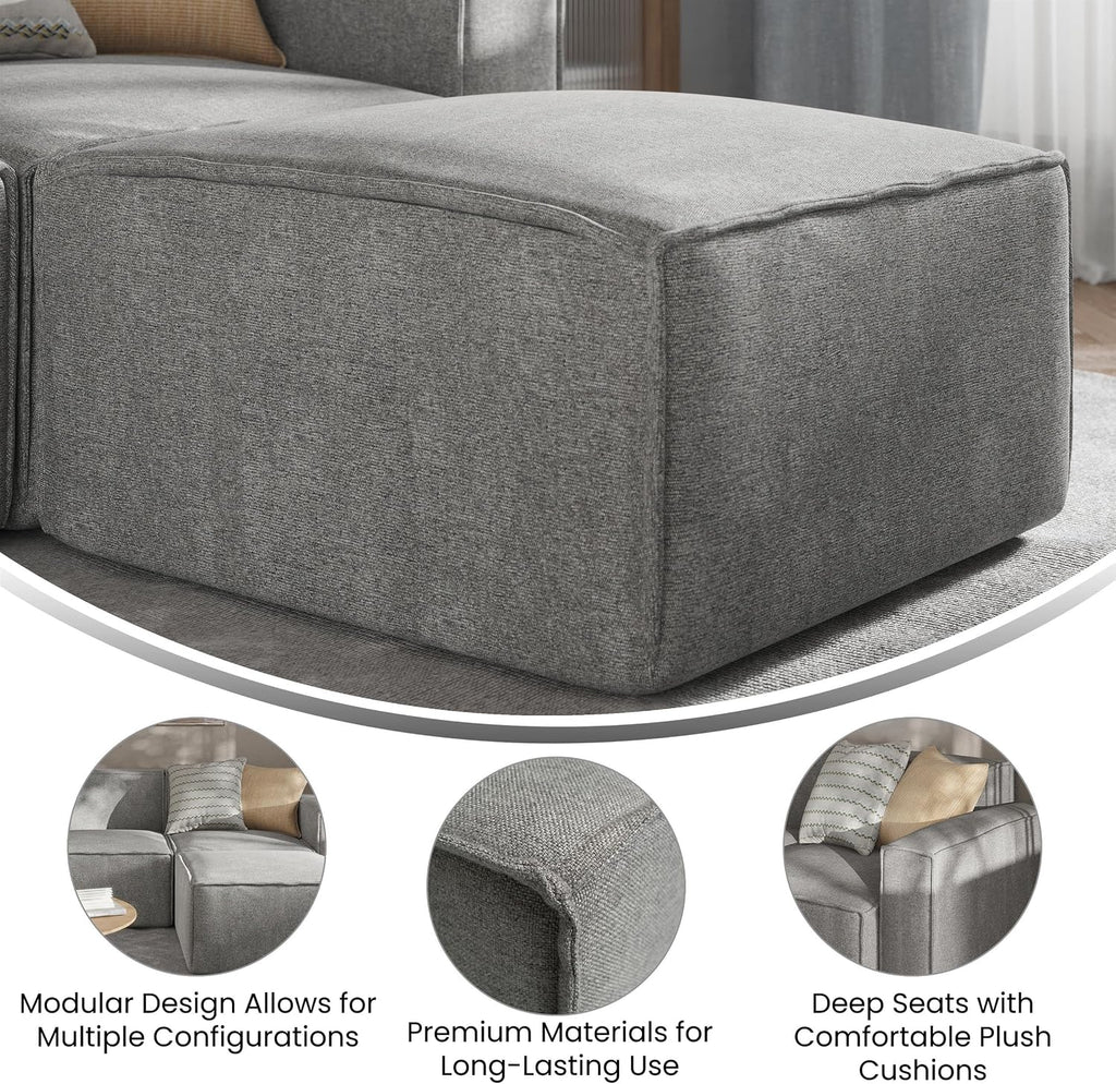 Flash Furniture Bridgetown Fabric Ottoman Module for Sectional Sofa, Customizable Modular Couch Ottoman, Gray