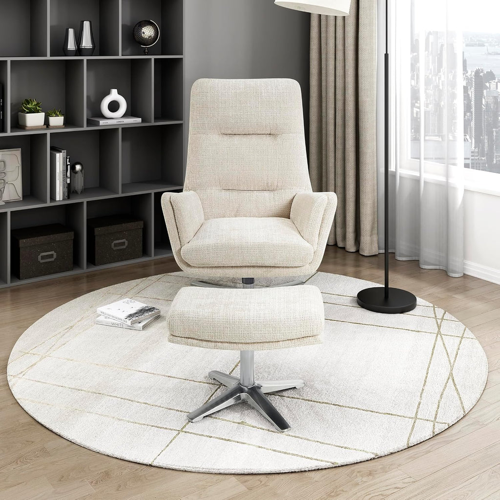 Lexicon 360 Degree Swivel Accent Chair with Ottoman, Chenille Upholstered Swivel Lounge Chair with Armrest, Criss-Cross Legs and Footstool for Living Room/Office/Bedroom, Beige