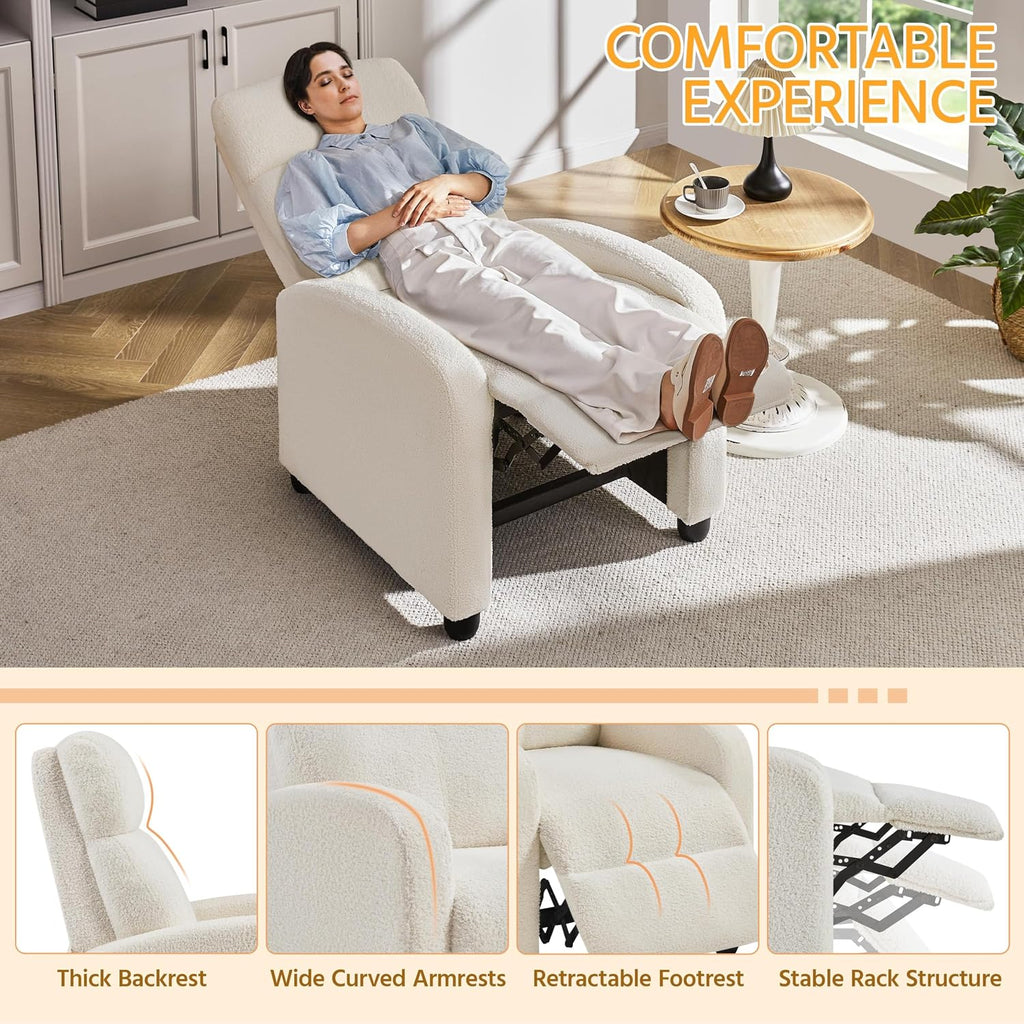 Topeakmart Fabric Recliner Chair Adjustable Modern Single Sofa Chair with Pocket Spring Living Room Bedroom Home Theater Ivory