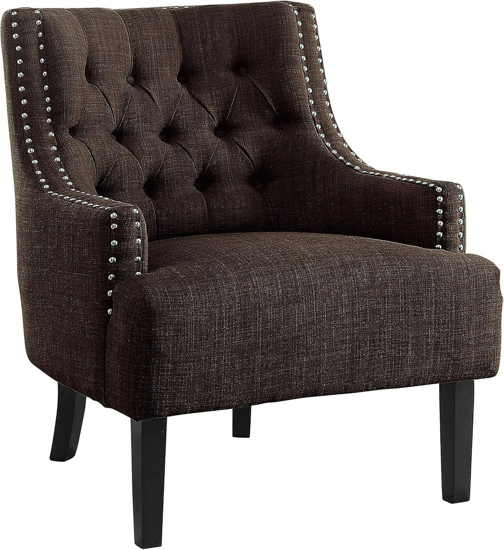 Lexicon Accent Chair Reading Chair Comfy Chair for Bedroom, Upholstered Armchair with Solid Wood Frame, Tufted Cushion Nail Head Trim, Single Sofa Chair for Living Room, Office, Chocolate Chenille