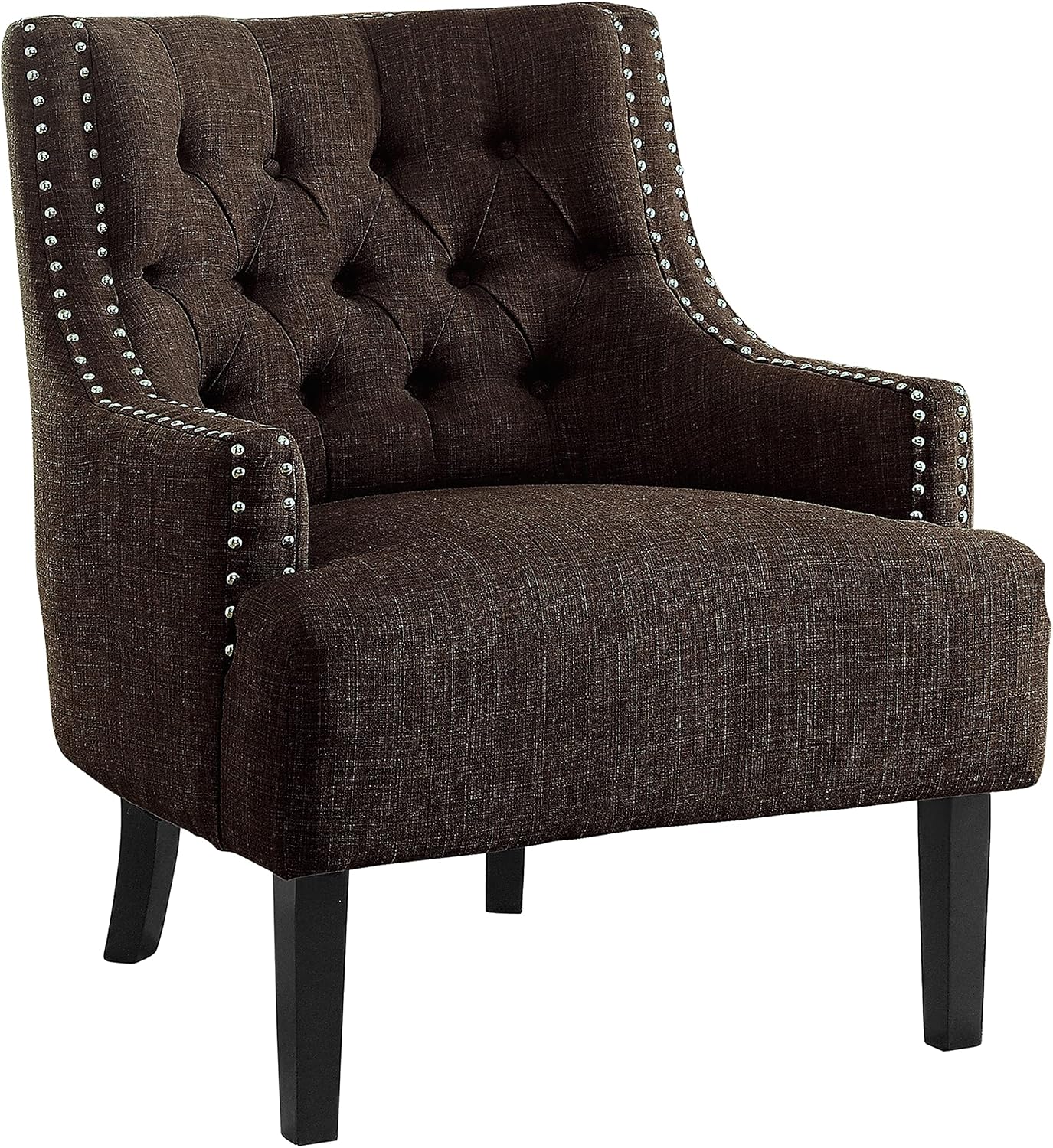 Lexicon Accent Chair Reading Chair Comfy Chair for Bedroom, Upholstered Armchair with Solid Wood Frame, Tufted Cushion Nail Head Trim, Single Sofa Chair for Living Room, Office, Chocolate Chenille