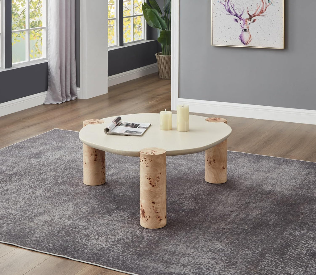 Meridian Furniture 99037-CT Thor Collection Modern | Contemporary Coffee Table with Rich Burl Veneer Legs, White Resin Top, 37.5' W x 37.5' D x 16' H