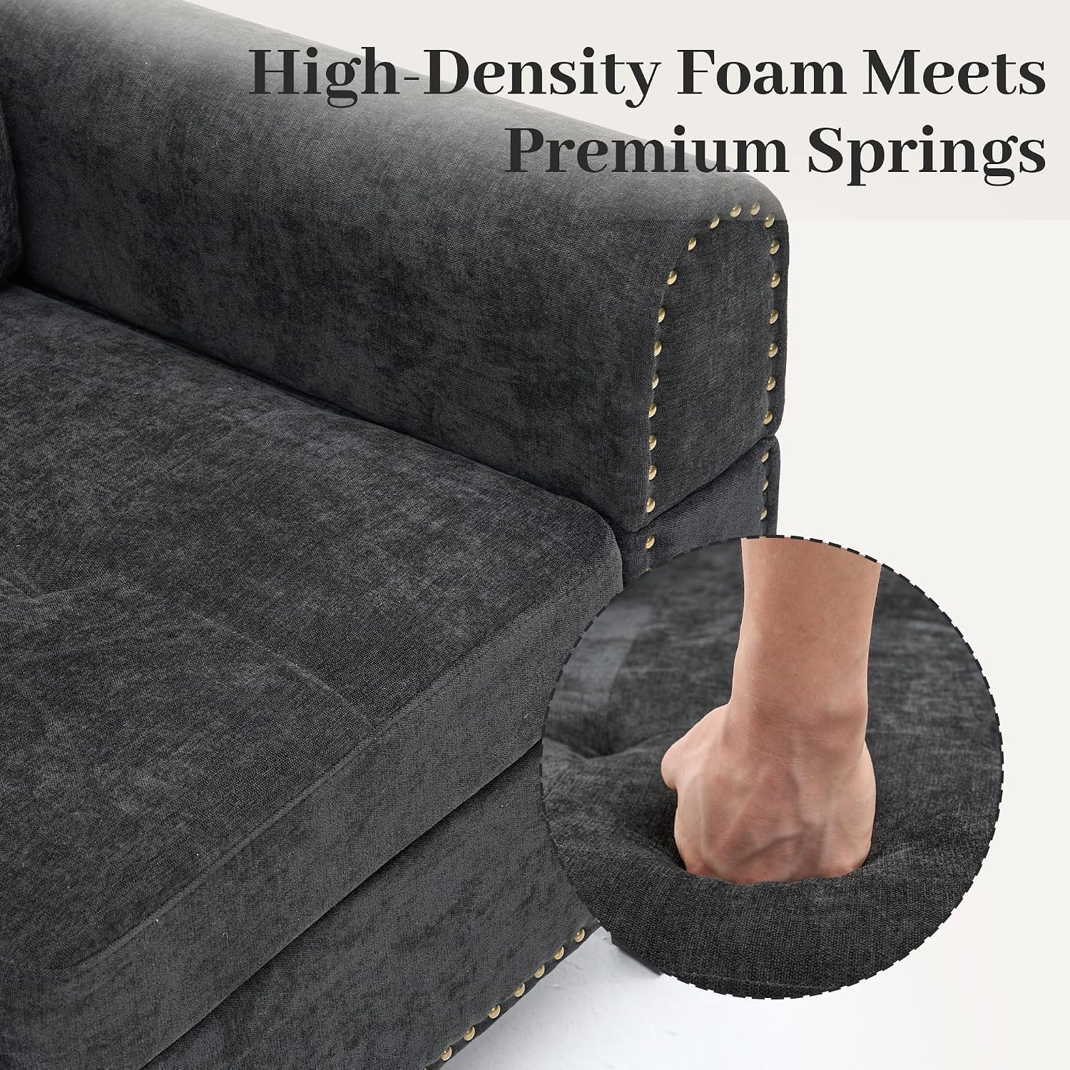 L Shaped Couches for Living Room, Sectional Couch Living Room Furniture with Storage Ottoman, Modular Sectional Sofa with Movable Chaise for Apartment Office, Black Grey