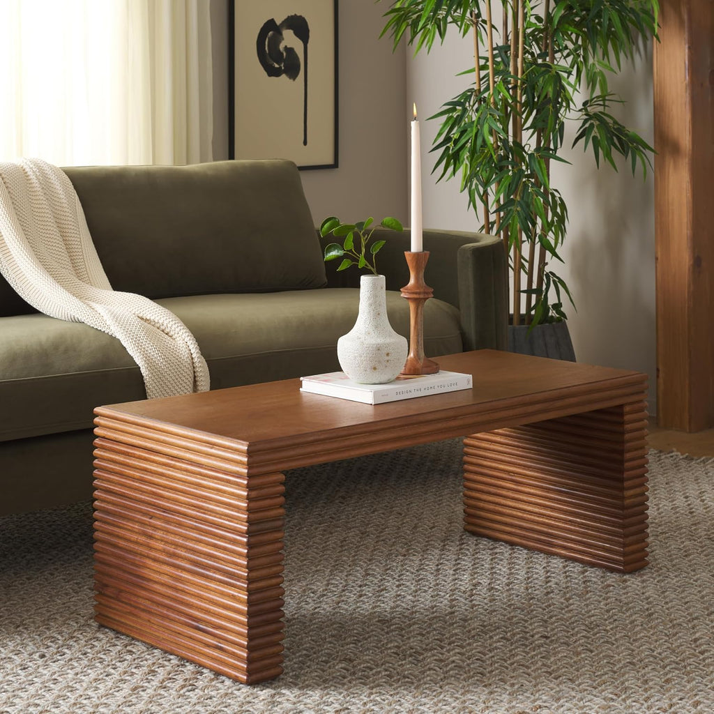 SAFAVIEH Home Collection Virginie Natural Brown Rectangle Coffee Table