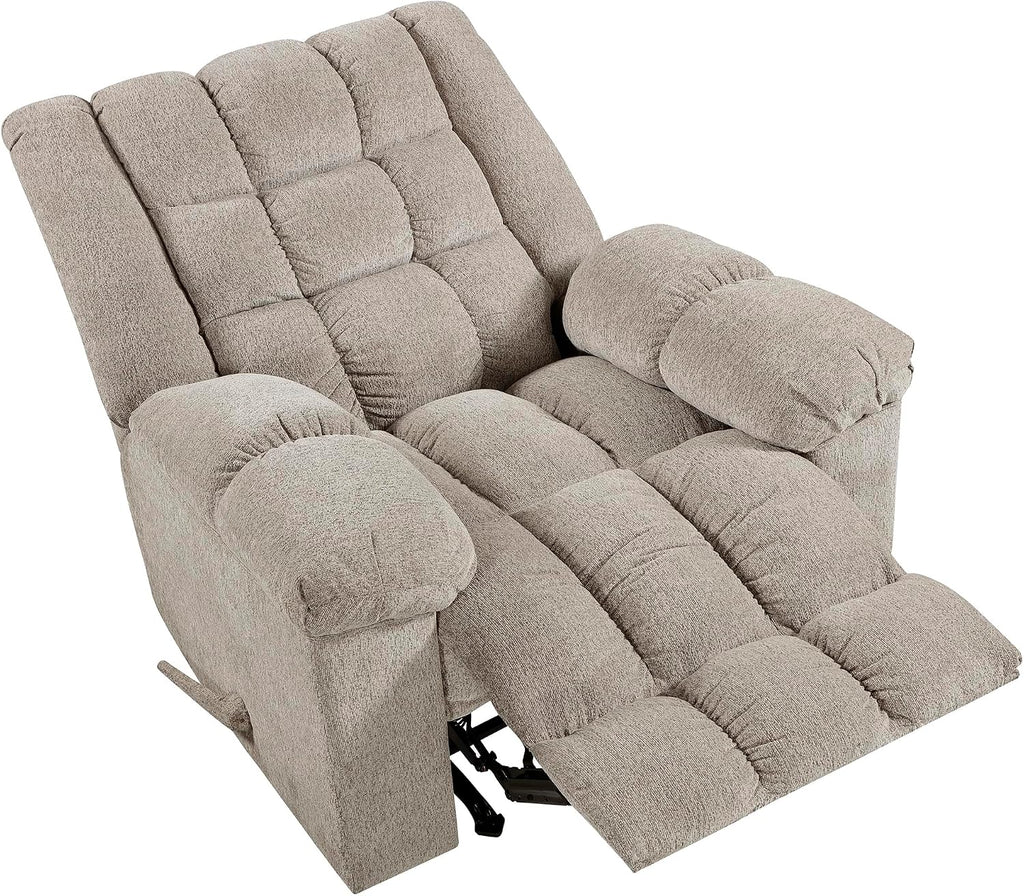 Lexicon Chenille Rocker Reclining Chair for Adults, Rocker Pull Handle Recliner, Nursery Chair for Living Room/Bedroom, High Back, Pillow Top Arms, High Density Foam Cushions, Light Brown