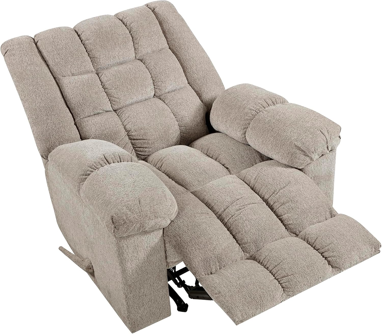 Lexicon Chenille Rocker Reclining Chair for Adults, Rocker Pull Handle Recliner, Nursery Chair for Living Room/Bedroom, High Back, Pillow Top Arms, High Density Foam Cushions, Light Brown