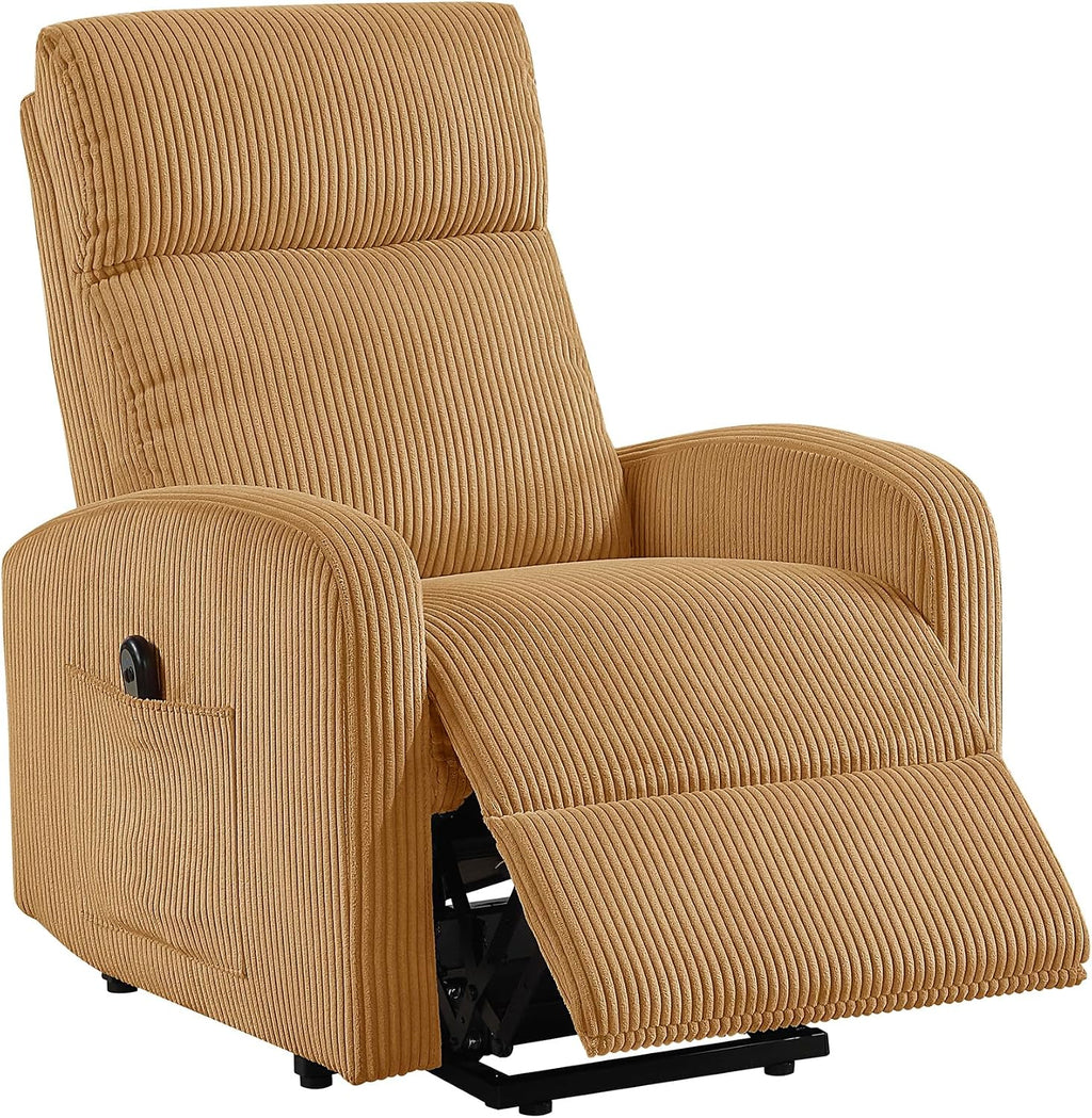 Lexicon Power Lift Recliner Chair for Elderly with Remote Control, Gentle Lift Motion, Side Pocket Armrest, Corduroy Upholstered Electric Recliner for Living Room/Bedroom, Easy Assembly, Yellow