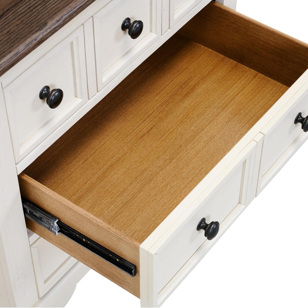 Furniture of America Roden Modern Farmhouse Solid Wood Nightstand with 3 Drawers and USB Ports, Large Bedside Table, Wooden Night Stand for Bedroom, Dorm, White/Dark Brown