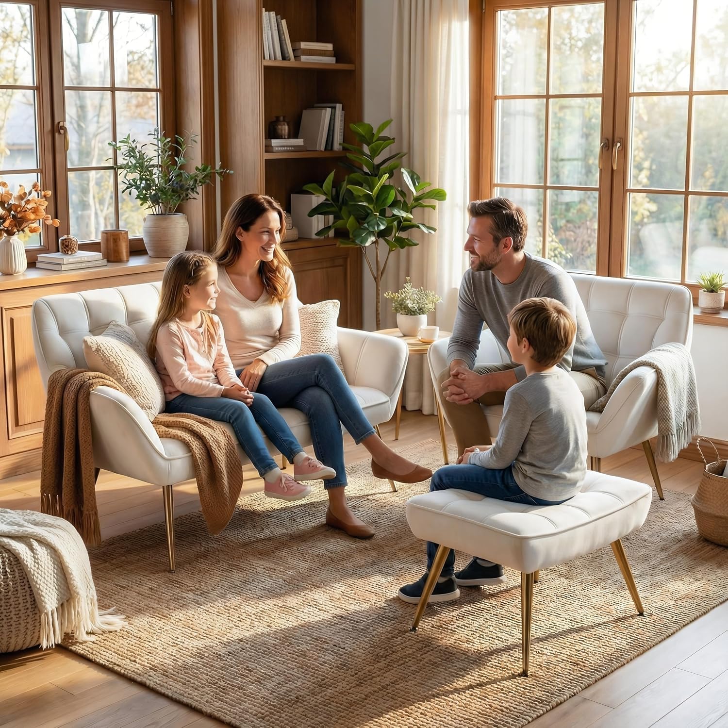 48'Small Loveseat Sofa, Modern Velvet Upholstered Mini Couch 2-Seater Fluffy Love Seat with Quilting Backs and Metal Legs for Small Space Living Room, Bedroom, Beige