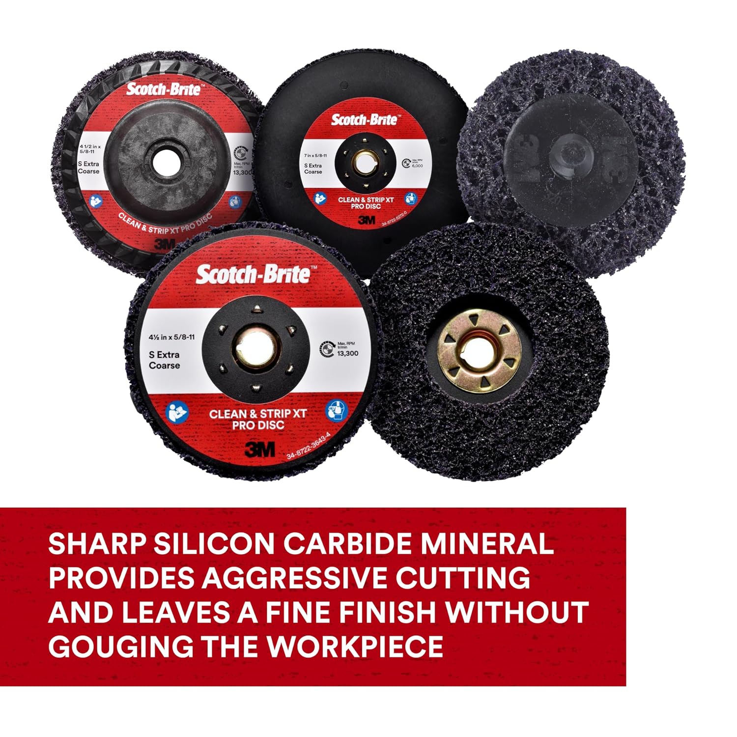 3M Scotch-Brite Clean and Strip XT Pro Disc, XO-DC, SiC Extra Coarse, T27, 7 in x 7/8 in, Pack of 5, Silicon Carbide Cuts Aggressively and Leaves a Fine Finish, Resists Loading, Purple