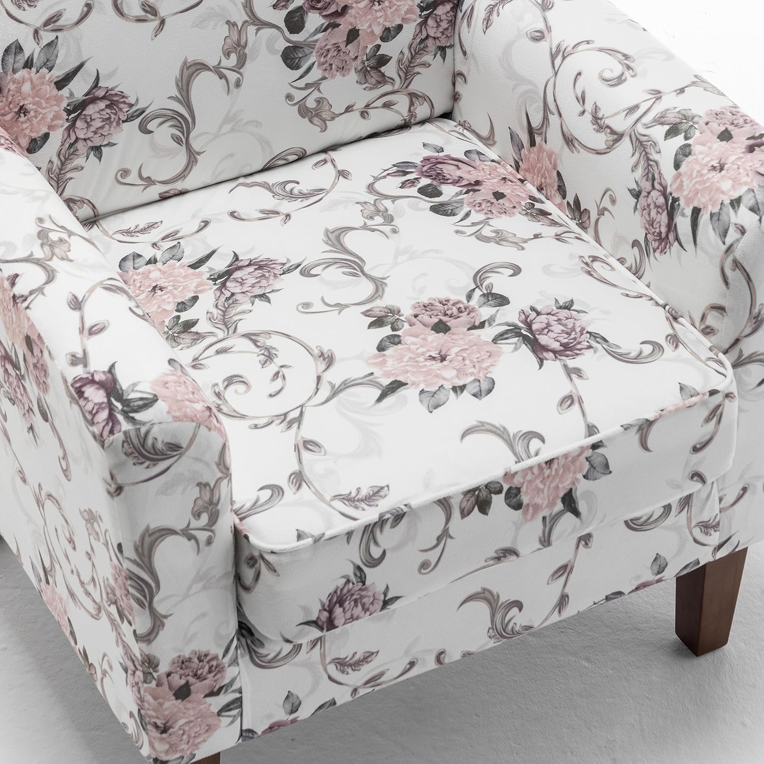 Container Furniture Direct Contemporary Accent Arm Chair with Birch Wood Frame and Velvet Upholstery, Armchair for Office and Living Room Decor, Removable Cushions, 06 Printed Fabric