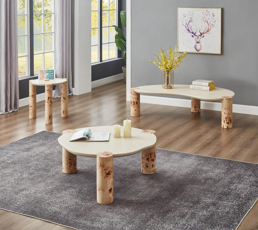 Meridian Furniture 99037-CT Thor Collection Modern | Contemporary Coffee Table with Rich Burl Veneer Legs, White Resin Top, 37.5' W x 37.5' D x 16' H