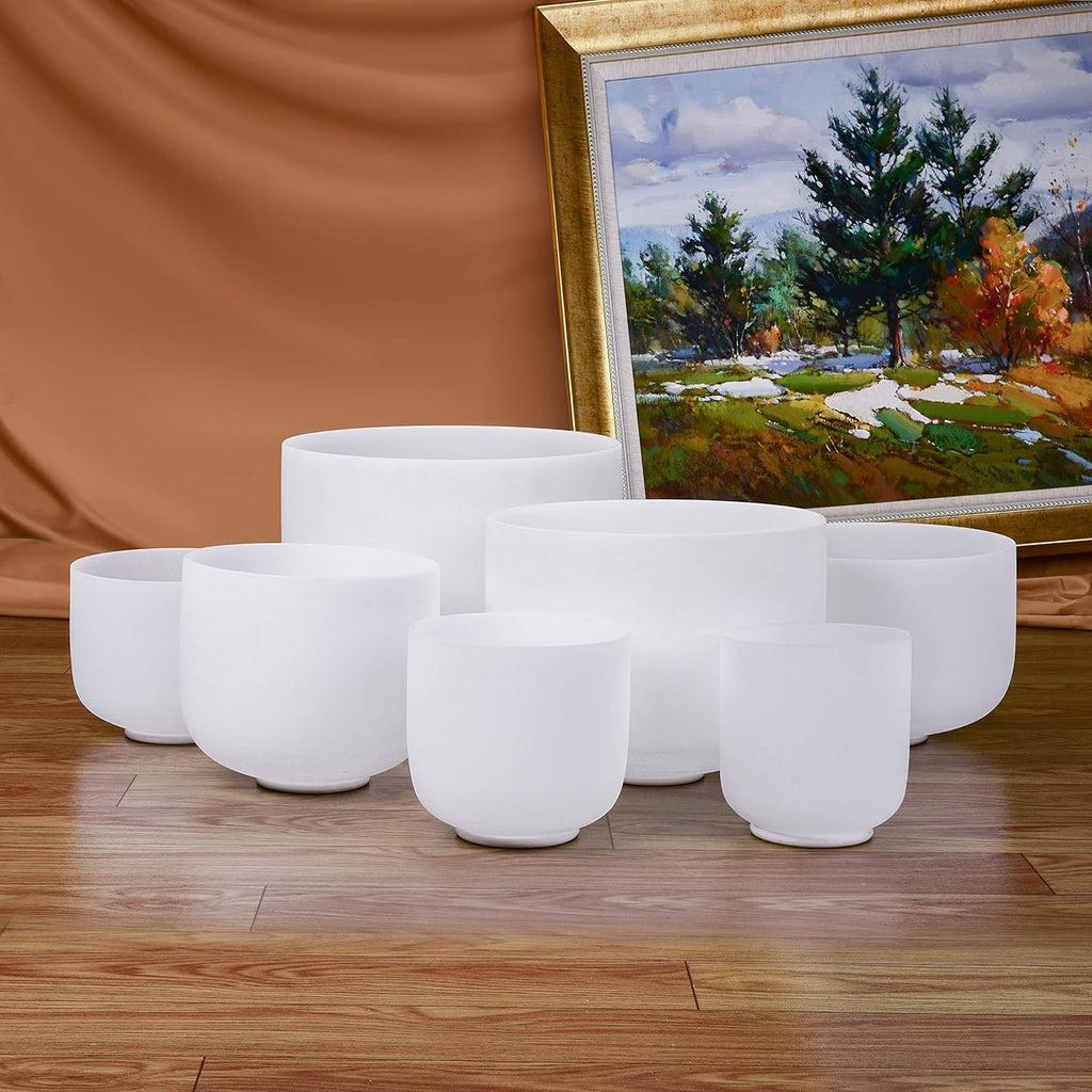TOPFUND 6-14 inch 440Hz Chakra Set of 7 Crystal Singing Bowls with Heavy Duty Carrying Case and Singing Bowl Mallets