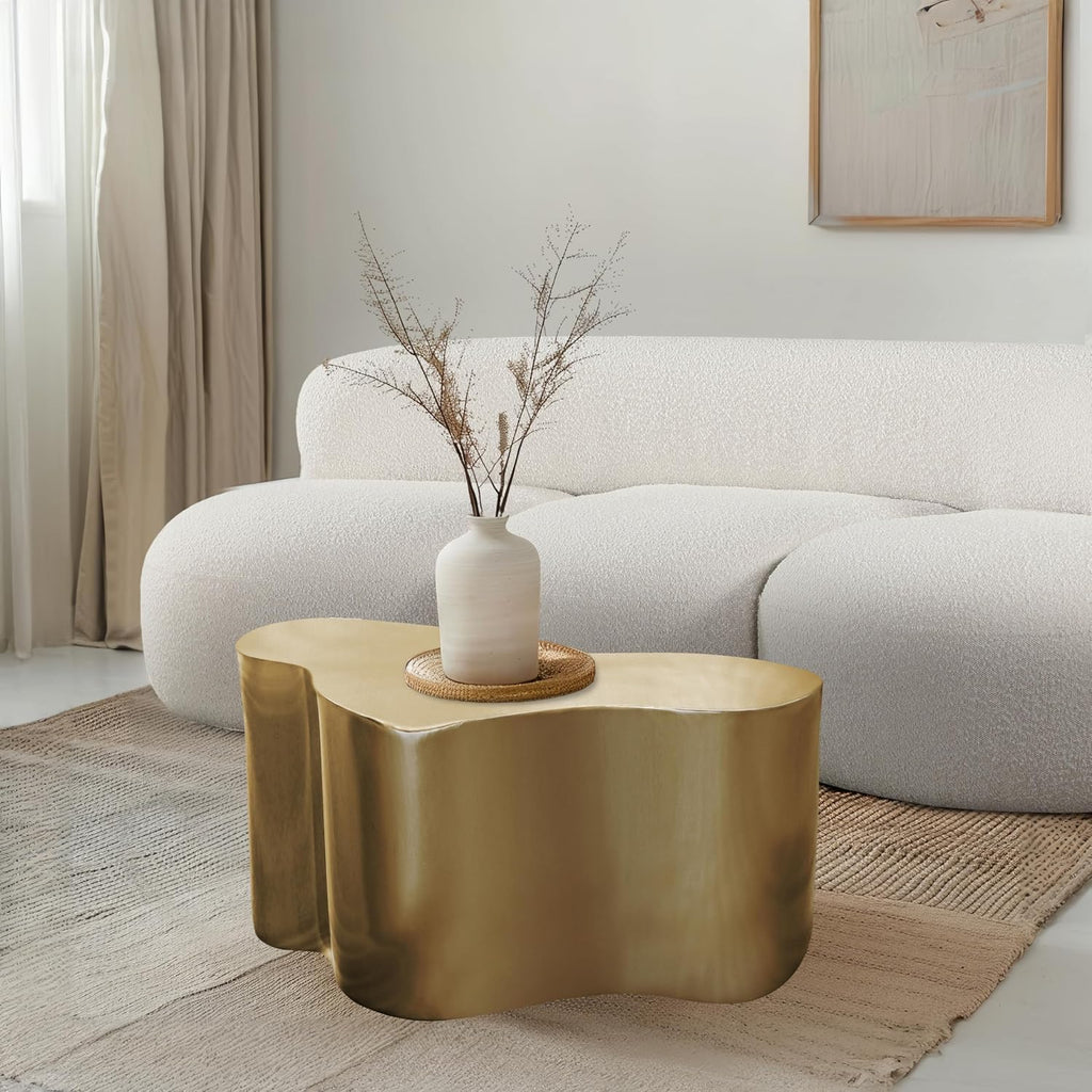Meridian Furniture 238Gold-C Tevere Collection Modern | Contemporary Coffee Table with Brushed Metal, Unique Shape, 39' W x 24' D x 14.5' H, Gold