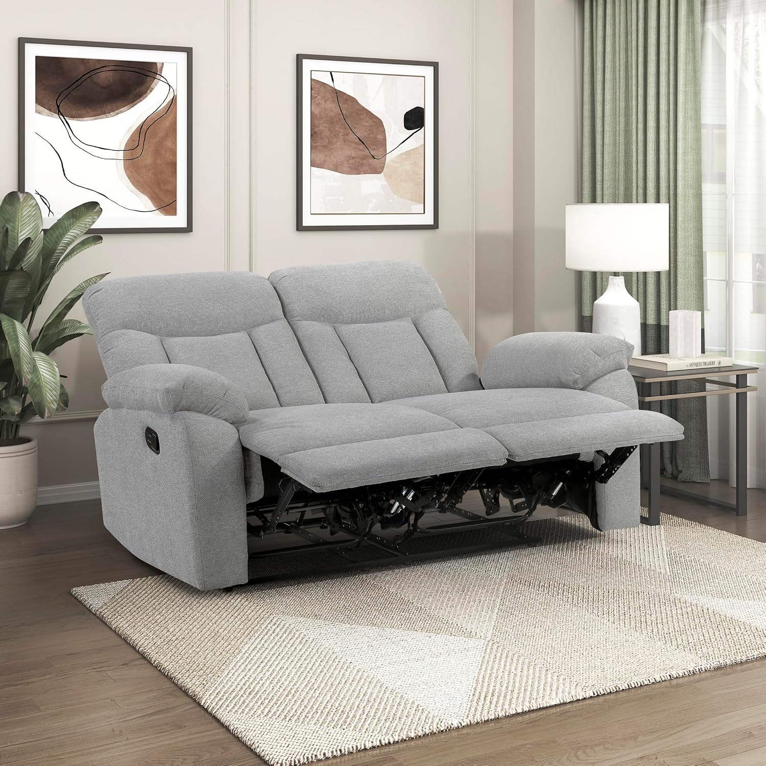 Lexicon Manual Double Recliner Loveseat for Living Room, Chenille Fabric Upholstered Reclining Sofa, Home Theater Seating, Easy Assembly, Recliner Love Seat Couch, Gray
