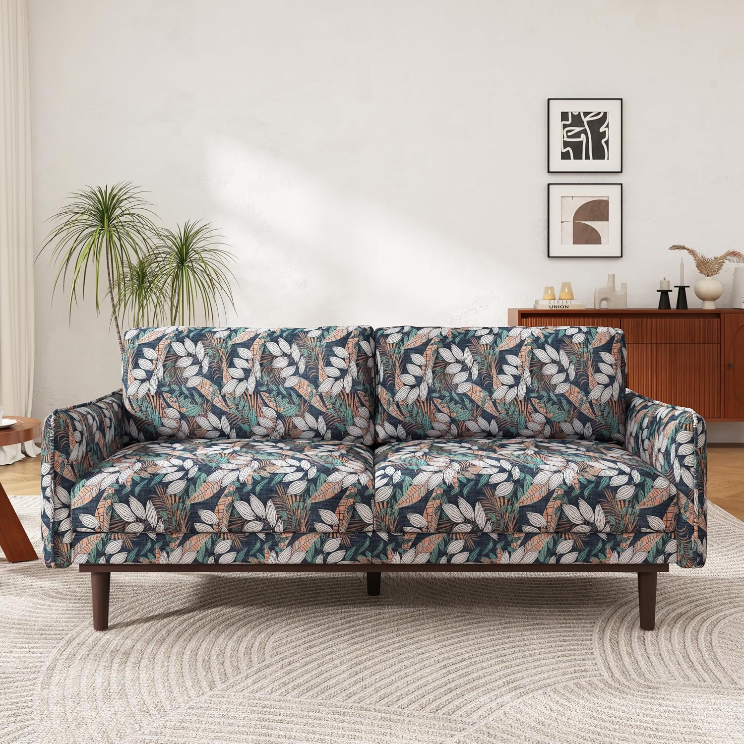 Christopher Knight Home Brena Modern Chenille Upholstered Loveseat Sofa, Wooden 2 Seater Sofa Couch with Deep Seat, Comfy Cloud Couch for Living Room, Bedroom, Home Office, Green+White
