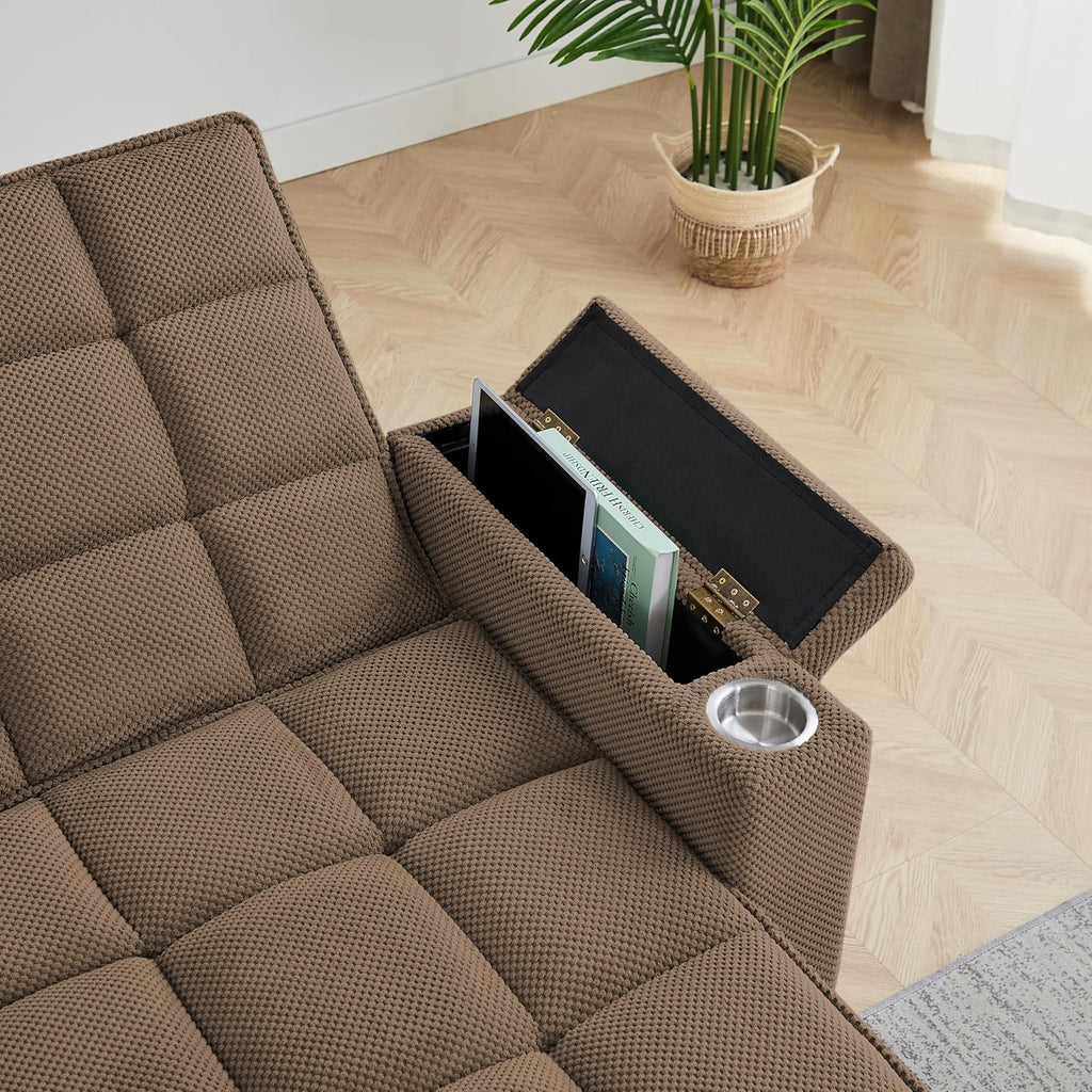 Eafurn 6-Position Adjustable Convertible Chaise Lounge Sleeper Chair with Storage, Modern Recliner Armchair with Swivel Tray Table & USB Port, Multi-Functional Tufted Accent Chair for Small Space