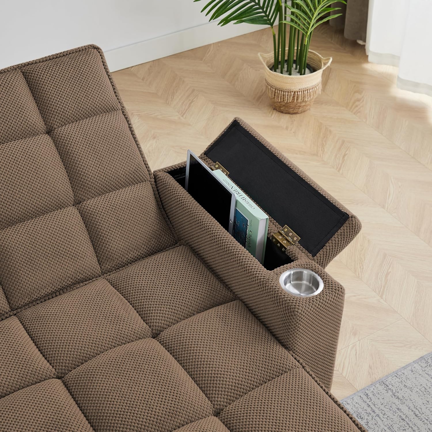 Eafurn 6-Position Adjustable Convertible Chaise Lounge Sleeper Chair with Storage, Modern Recliner Armchair with Swivel Tray Table & USB Port, Multi-Functional Tufted Accent Chair for Small Space