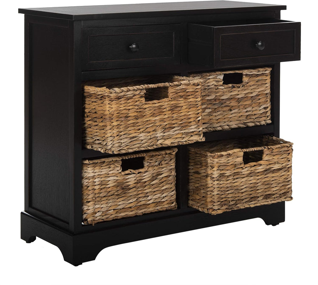 SAFAVIEH Furniture - Herman 2-Drawer Storage Unit - Distressed Black - Solid Wood - Classic Storage Design - Ideal for Living Room, Entryway, 29'W x 13'D x 27.5'H - Fully Assembled (AMH5702B)