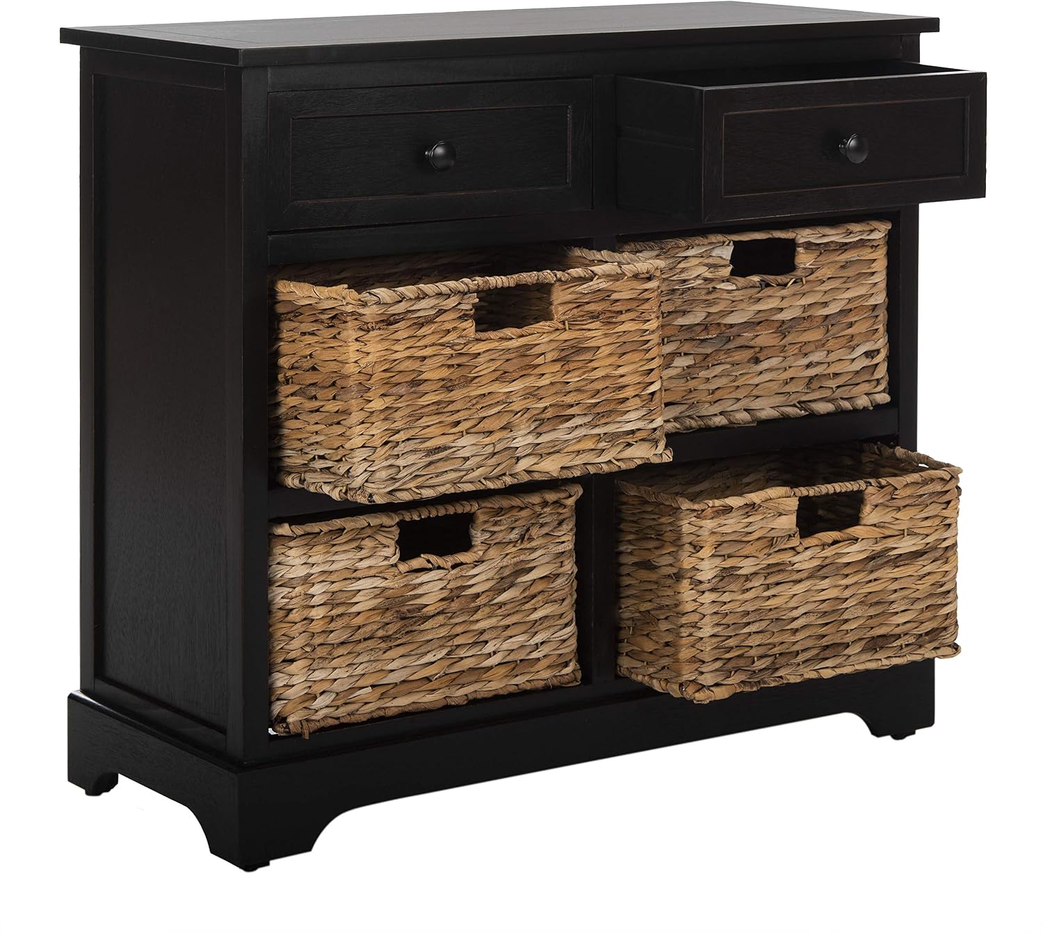 SAFAVIEH Furniture - Herman 2-Drawer Storage Unit - Distressed Black - Solid Wood - Classic Storage Design - Ideal for Living Room, Entryway, 29'W x 13'D x 27.5'H - Fully Assembled (AMH5702B)