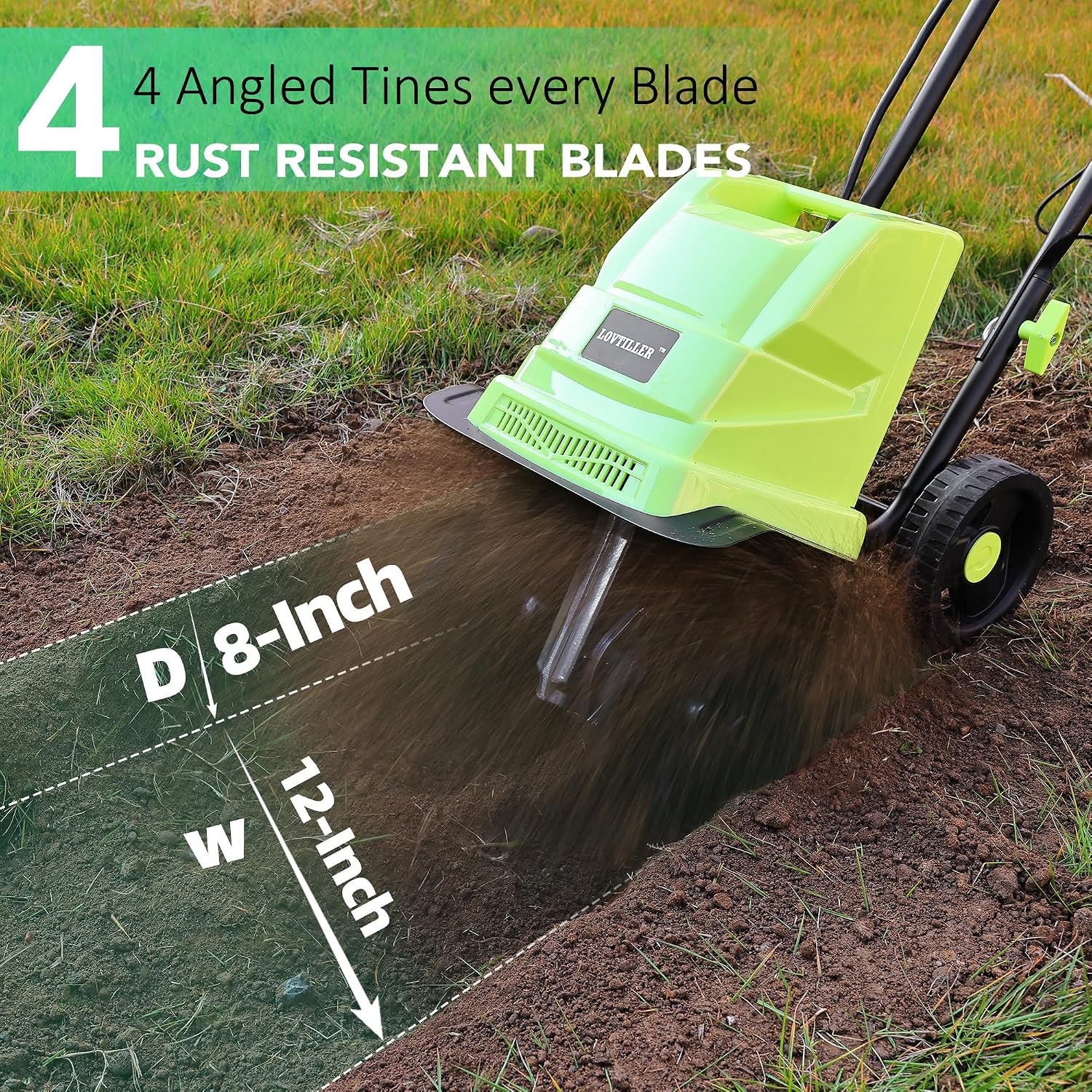 15AMP Electric Corded Garden Tiller Cultivator 12INCH Power Rototiller for Gardening with Adjustable Wheels