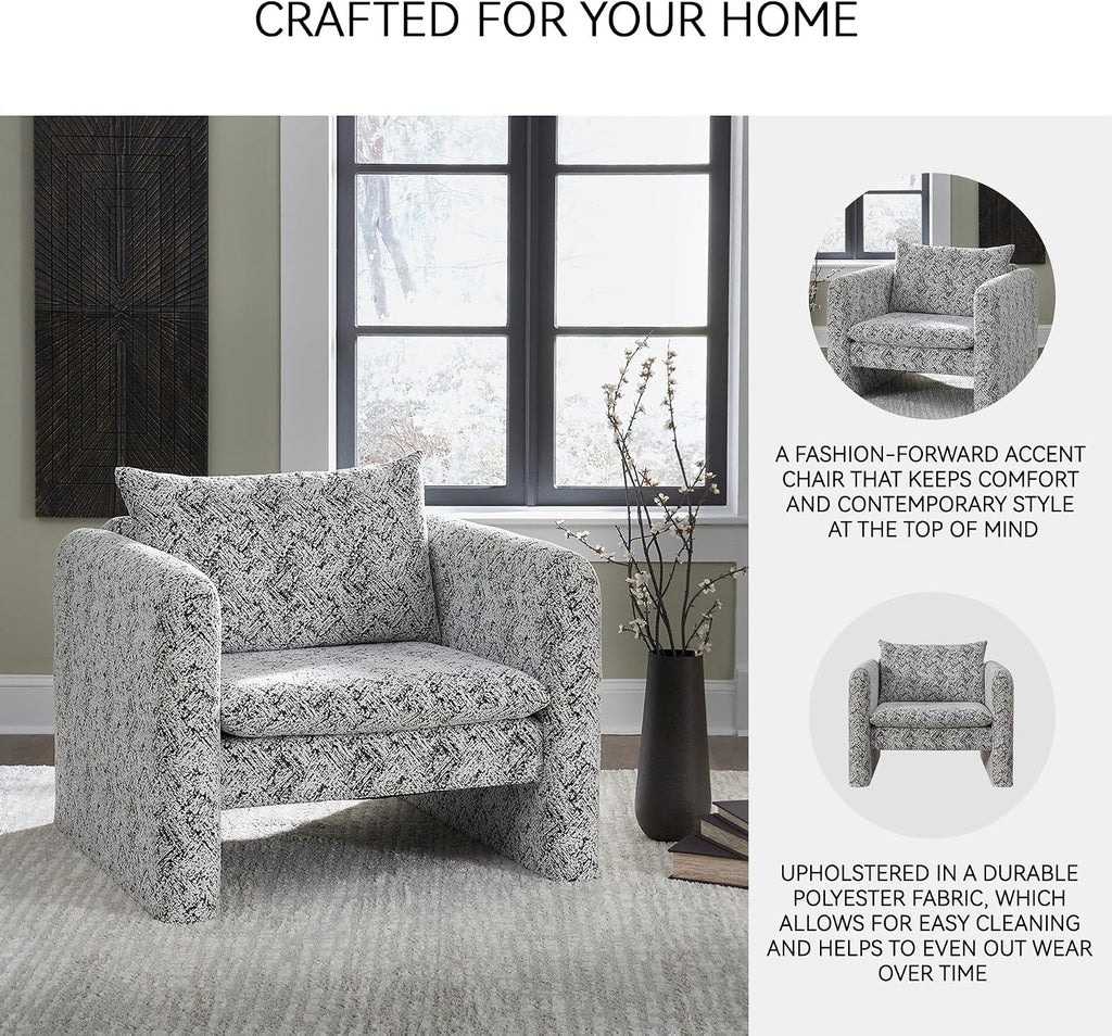Signature Design by Ashley Kenbell Contemporary Geometric Patterned Accent Chair with Loose Cushions, Black & White