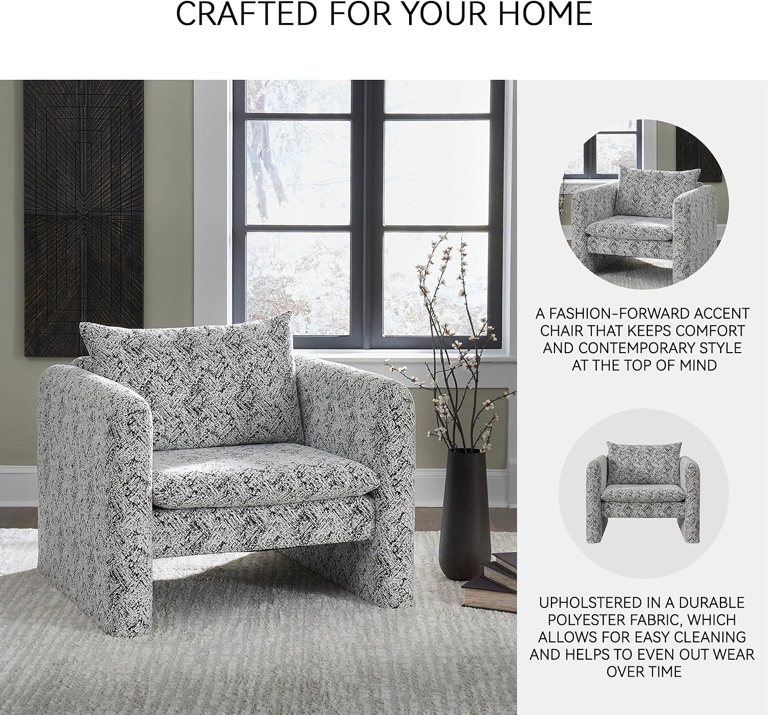 Signature Design by Ashley Kenbell Contemporary Geometric Patterned Accent Chair with Loose Cushions, Black & White