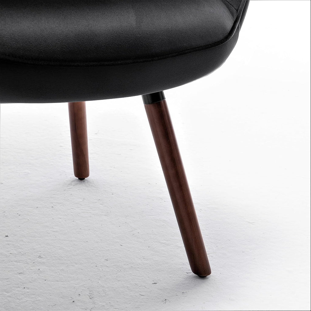 Container Furniture Direct Chic Accent Arm Chairs for Living Room, Bedroom, or Home Office, Button-Tufted Midcentury Armchair with Wingback Design and Splayed Legs, Black
