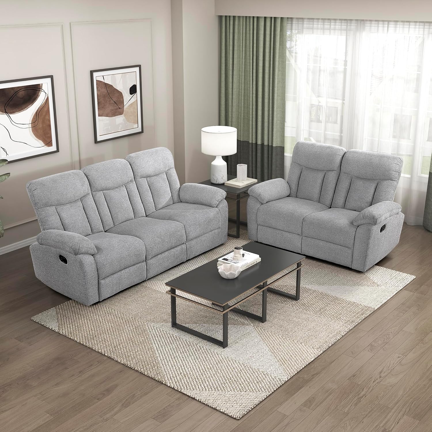 Lexicon Manual Reclining Living Room Set, Recliner Sofa Sets, Couches for Living Room, Home Theater Seating, Includes Dual Reclining Sofa and Loveseat, Required Assembly, 2-Piece, Gray