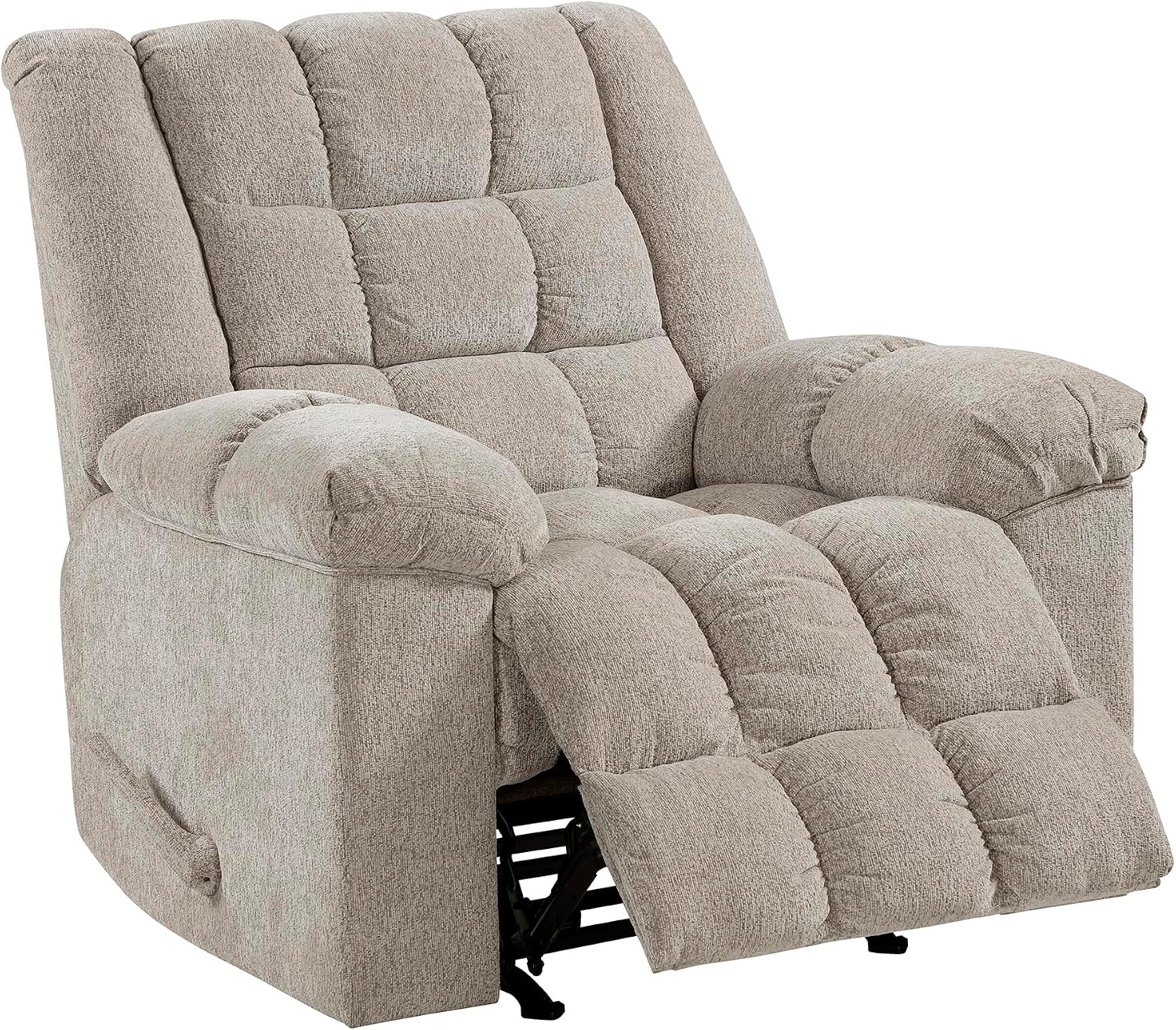 Lexicon Chenille Rocker Reclining Chair for Adults, Rocker Pull Handle Recliner, Nursery Chair for Living Room/Bedroom, High Back, Pillow Top Arms, High Density Foam Cushions, Light Brown