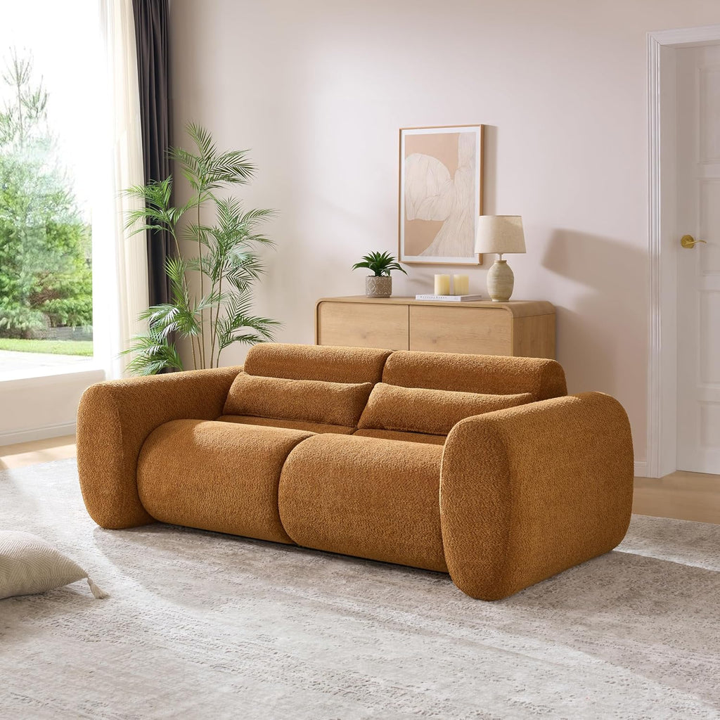 Christopher Knight Home Orri 79' Cozy Boucle Upholstered Cloud Couch, 3-Seater Modern Sofa, Home Sofa Living Room with Round Arm, Sturdy Wooden Frame Lounge Chair Indoor, Easy to Assembly, Camel