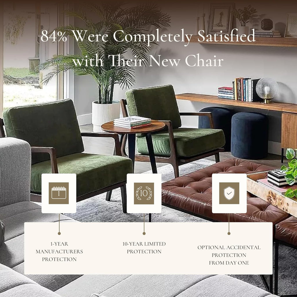 Poly & BARK Verity Fabric Accent Chair – Fabric Armchair with Walnut Wood Frame – Fashion-Forward Lounge Seating for Living Room – Upholstered in Distressed Green Velvet for Modern Style