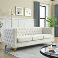 KEIKI 3 Seat Tufted Velvet Sofa Couch for Living Room, Buttons Tufted Square Arm Couch for Home Apartment, Beige