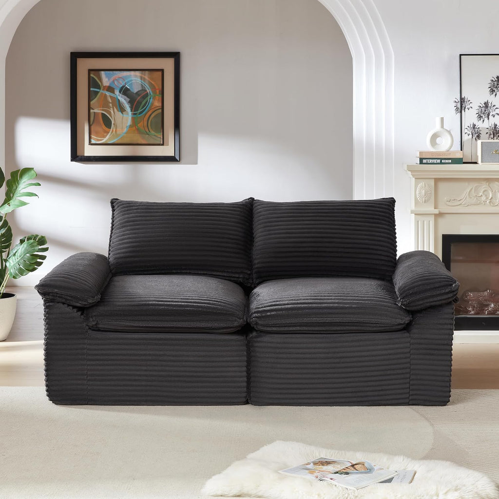 80-Inch Boneless Love Seat Couches in a Box, Modern 2 Seat Floor Modular Foam Cloud Sofa Corduroy Loveseat Couch W/Pillow-top Armrests for Home Apartments Bedroom