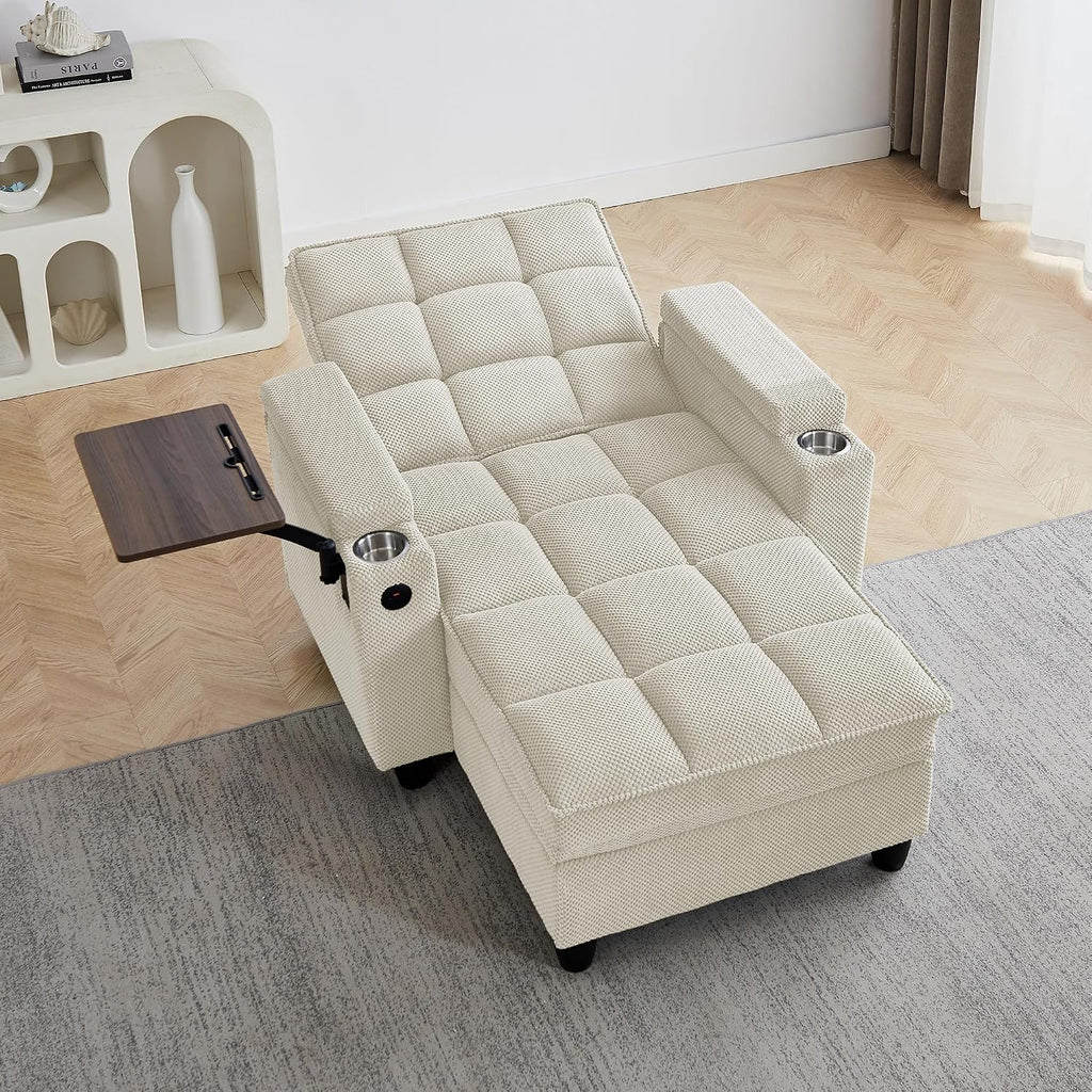 Eafurn 6-Position Adjustable Convertible Chaise Lounge Sleeper Chair with Storage, Modern Recliner Armchair with Swivel Tray Table & USB Port, Multi-Functional Tufted Accent Chair for Small Space