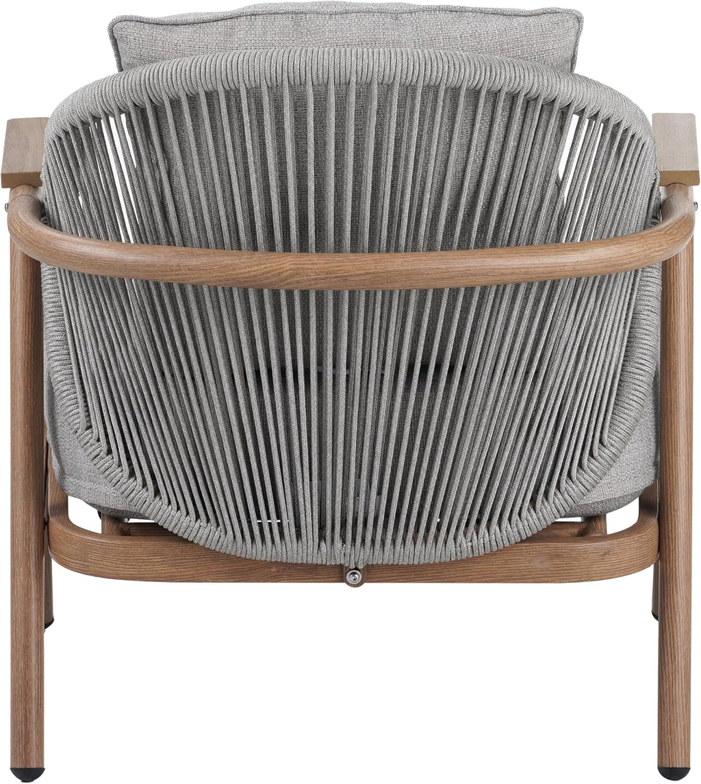Christopher Knight Home Vine Iron Patio Club Chair Set of 2, Outdoor Accent Chair with Cushions, Wooden Patio Armchair, Ergonomic Comfy Reading Chair for Balcony, Backyard, Garden, Teak Finish