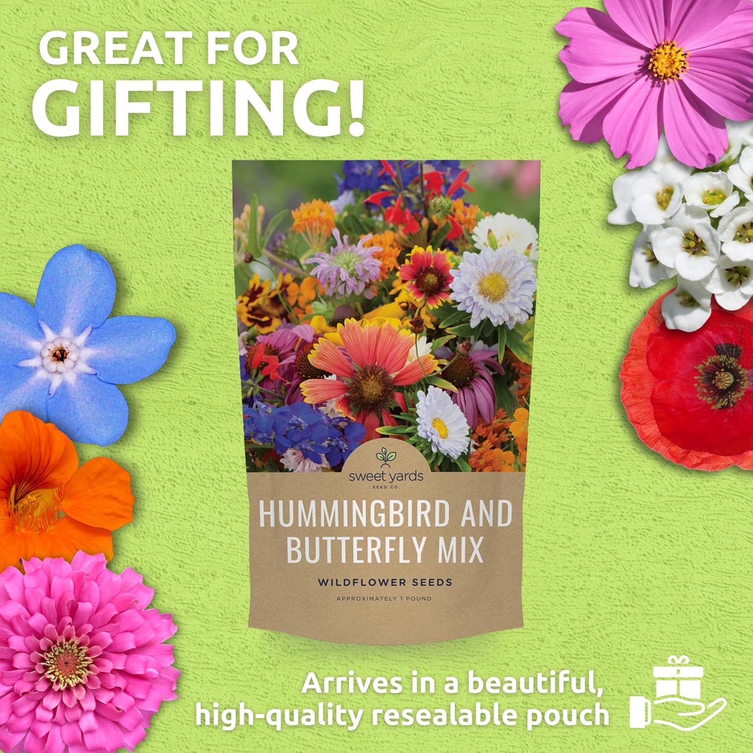 Bulk Wildflower Seeds Butterfly and Humming Bird Mix - 5 Pounds - Over 600,000 Open Pollinated Annual and Perennial Seeds