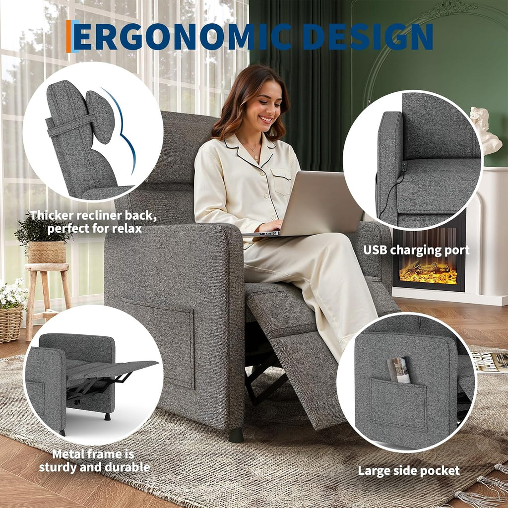 GarveeHome Electric Recliner Chair Living Room Chair Adjustable Power Recliner with Massage & Heat & Lumbar Support & Side Pockets & USB Port(Gray)
