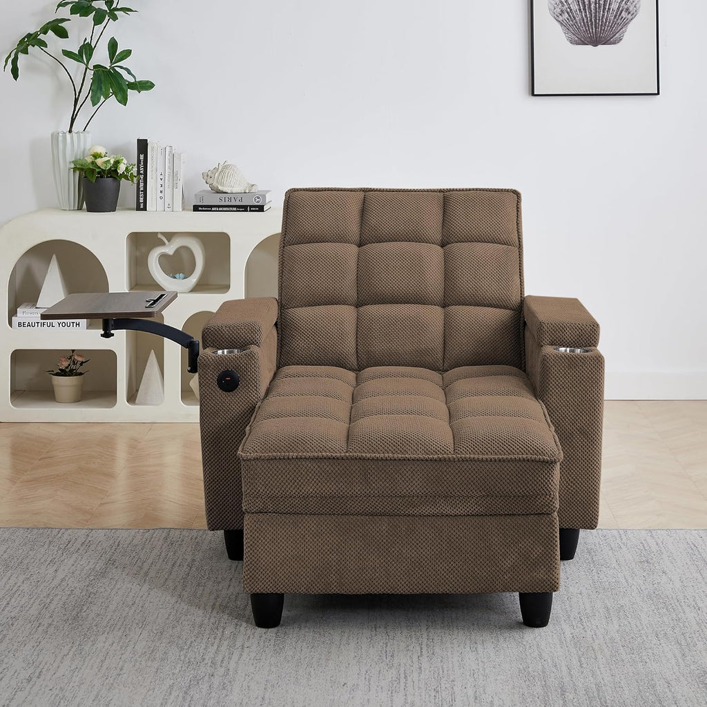 Eafurn 6-Position Adjustable Convertible Chaise Lounge Sleeper Chair with Storage, Modern Recliner Armchair with Swivel Tray Table & USB Port, Multi-Functional Tufted Accent Chair for Small Space