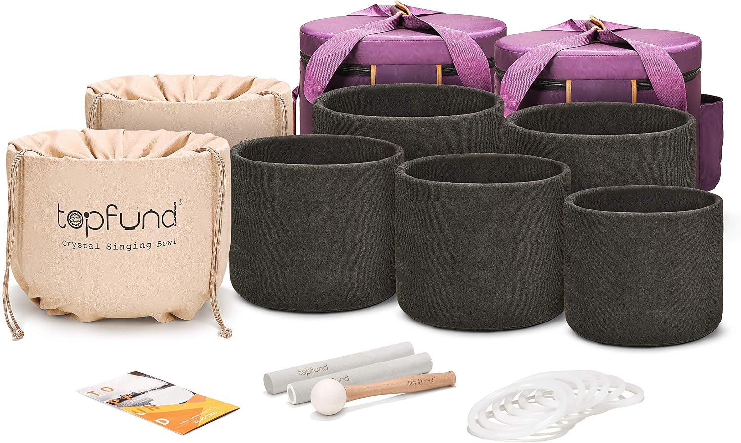 TOPFUND 7-12 inch 440 Hz Chakra Set of 7 Crystal Singing Bowls with Heavy Duty Carrying Cases and Singing Bowl Mallets