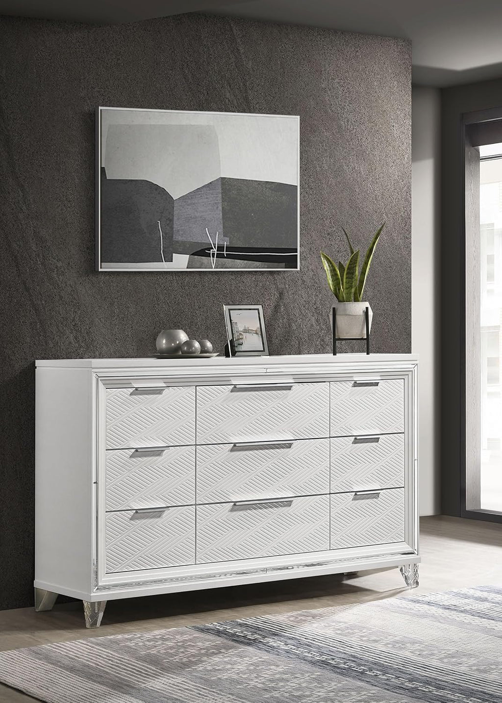 Coaster Home Furnishings Marmore Contemporary 64-inch 9-Drawer Bedroom Dresser Clothing Storage Cabinet Wide Chest of Drawers Organizer Unit White 224963