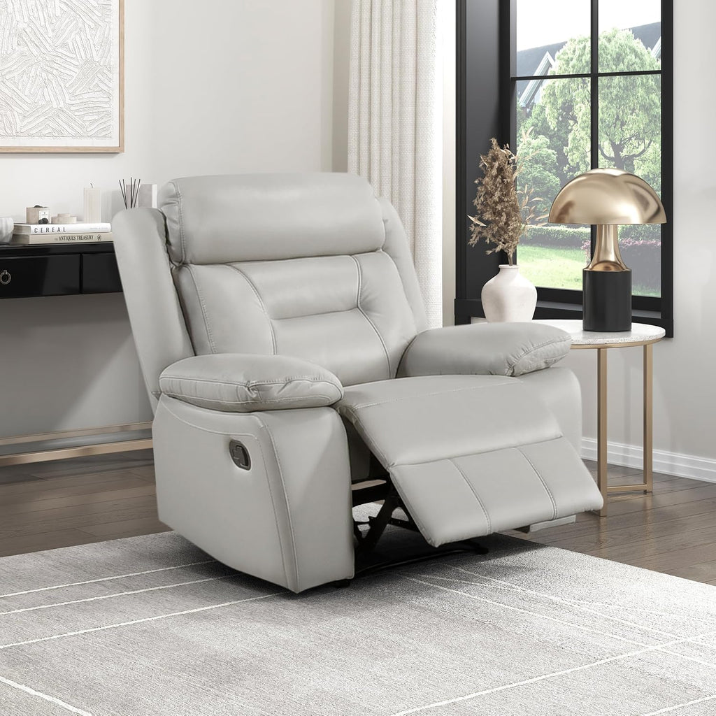 Lexicon Recliner Chair Leather Match Recliner with Pillow Top Armrests, Home Theater Seating, Wall Hugger Recliners Manual Recliner Chair for Living Room/Office/Apartment, Light Grey