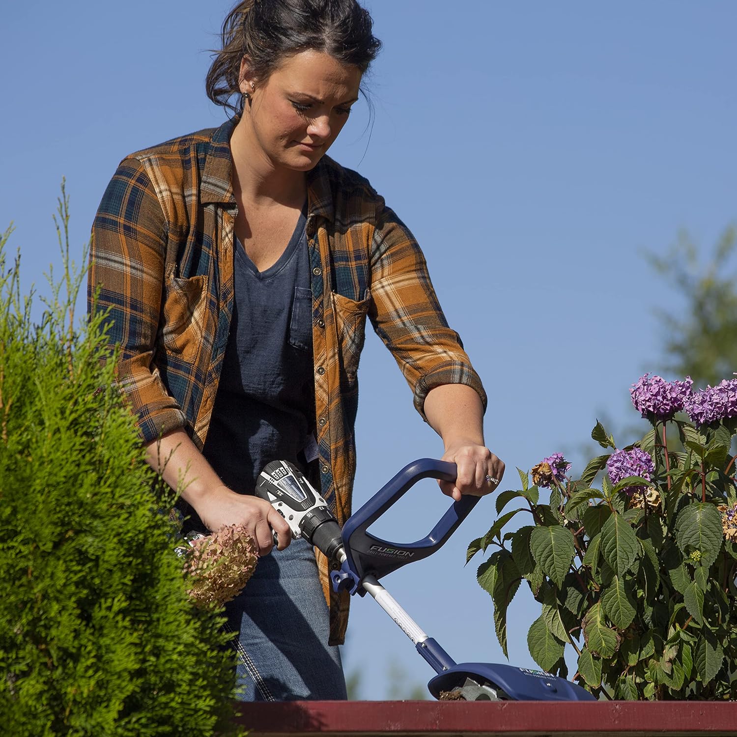 Fusion Drill-Powered Cultivator, Compatible with Most Cordless Drills, Adjustable Cultivating Width Up to 8', Cultivating Depth Up to 5.5', Adjustable Length, Model: 46007