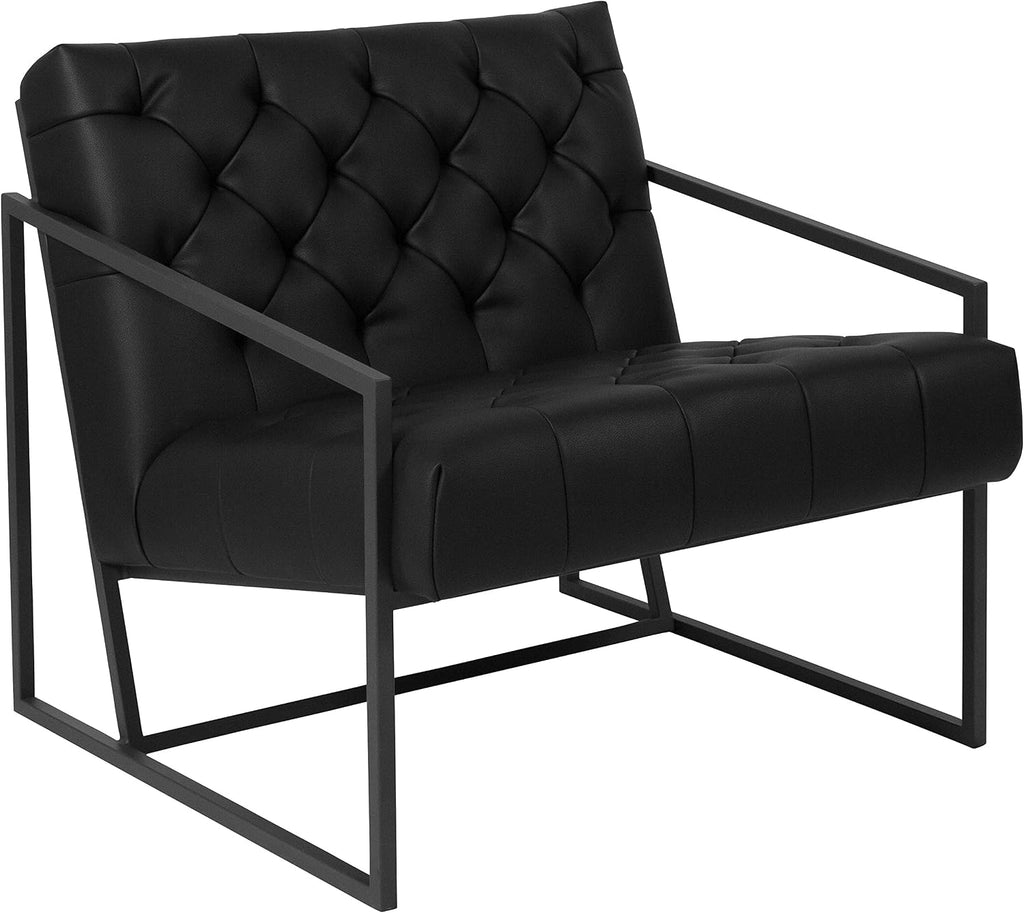 Flash Furniture Hercules Madison Series LeatherSoft Tufted Lounge Chair, Tufted Retro Accent Chair for Living Room or Office, Black