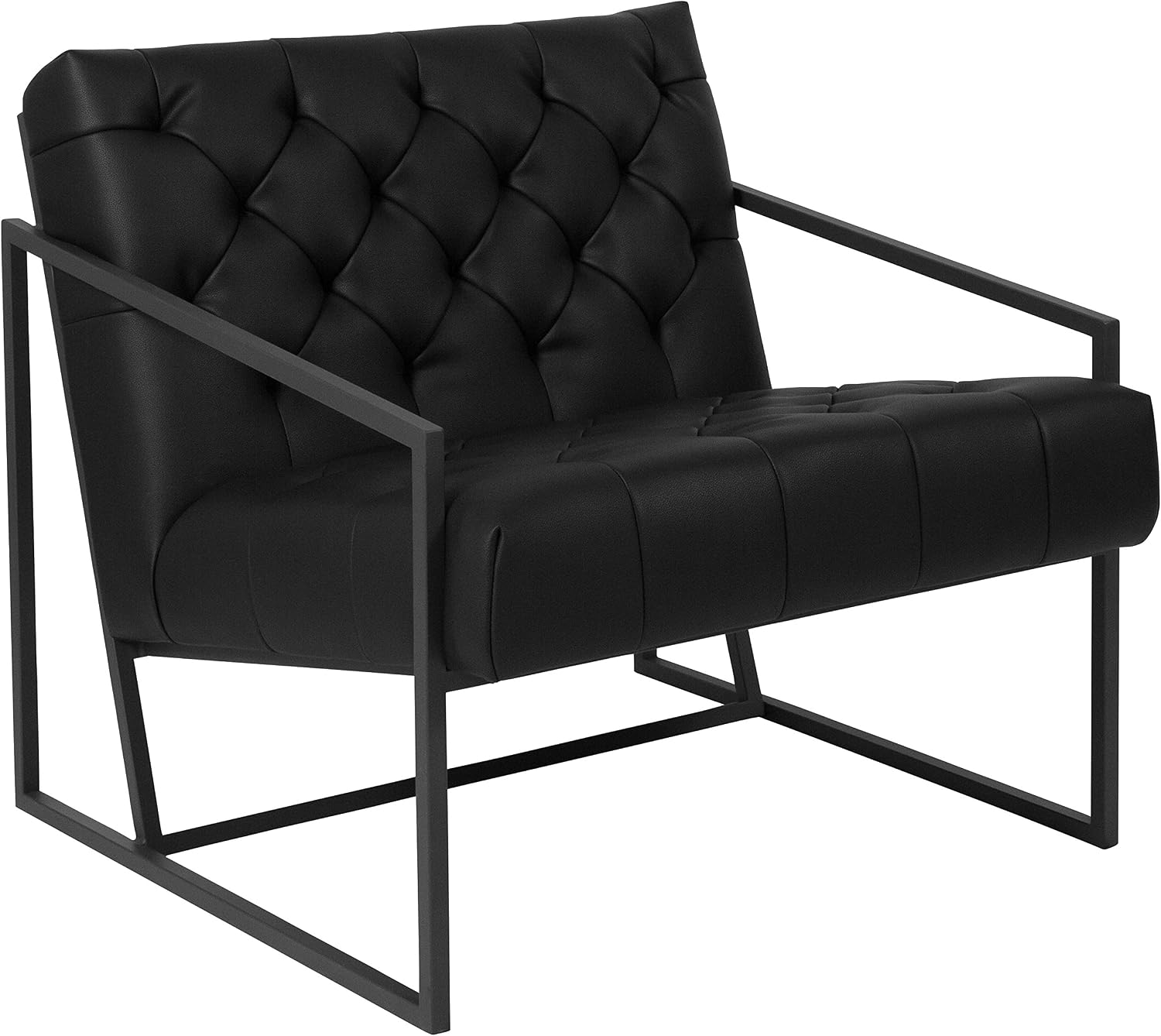 Flash Furniture Hercules Madison Series LeatherSoft Tufted Lounge Chair, Tufted Retro Accent Chair for Living Room or Office, Black