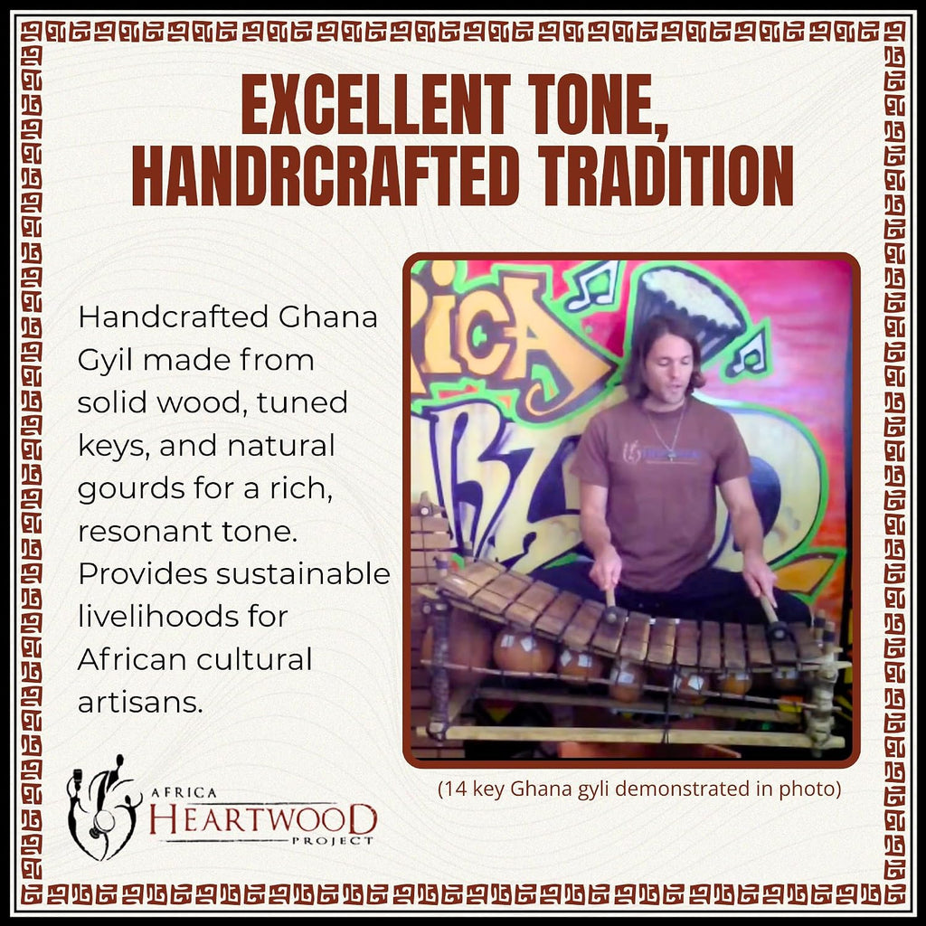 Africa Heartwood Project Classic Heartwood Gyli with Mallets – 10 Key C Pentatonic - African Xylophone Balafon from Ghana, Handcrafted by Village Artisans in Ghana - Key of C-C#
