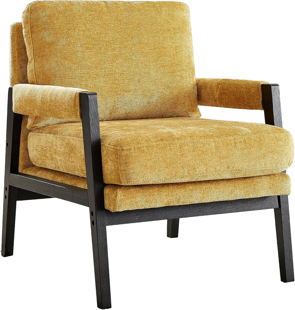 Roundhill Furniture Kelly Mid-Century Modern Chenille Upholstered Accent Armchair, Yellow