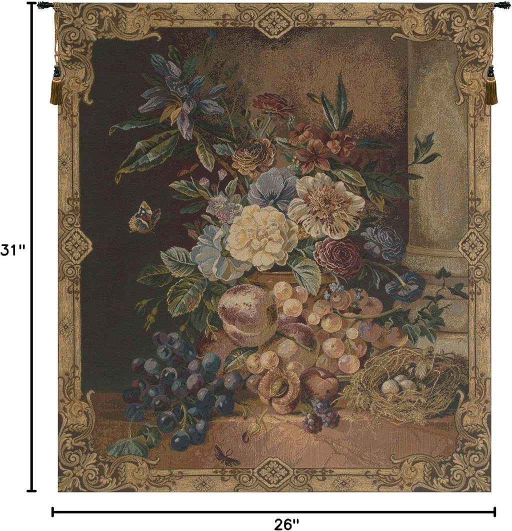 Charlotte Home Furnishings Inc European Belgian Tapestry Wall Hanging 26 X 31 in, Frame of Flowers Jacquard Woven Wall Art Cotton Polyester Viscose Blend for Home and Wall Decor