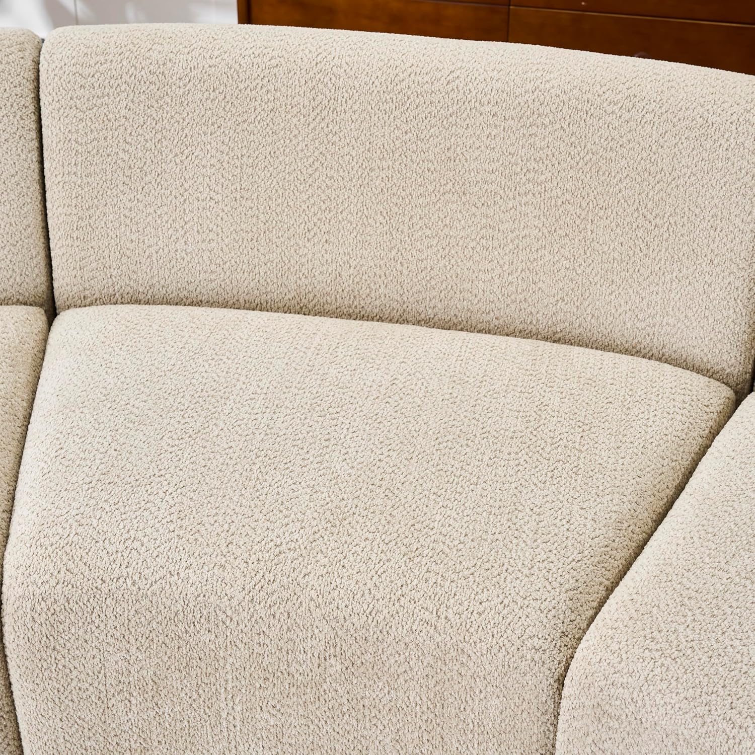 Christopher Knight Home Xata 100.75' Boucle Upholstered Sectional Sofa, Armless 3-Seater Home Sofa Living Room, Sturdy Wooden Frame Couches with Curved Design, Cloud Couch with Deep Seat, Beige