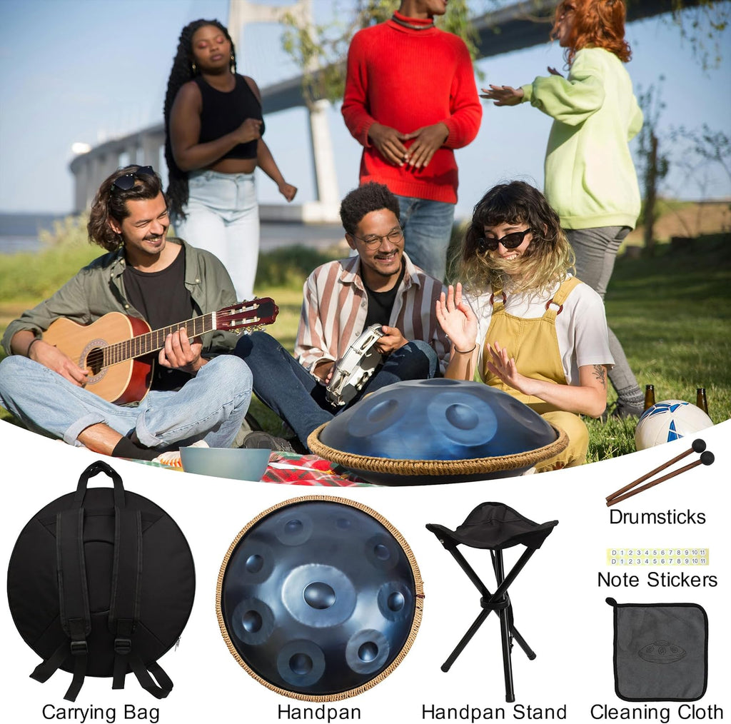 Handpan 22 inch D Minor Kurd Handpan 9 Notes Handpan Drum Instrument for Professional Performance, 440HZ Sound Handpan Drums for Adults